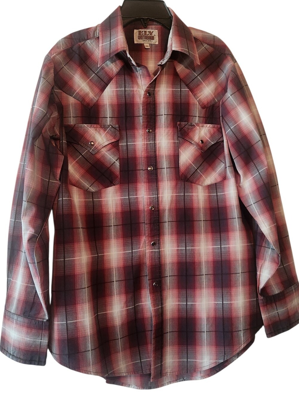 Ely Cattleman 🤠 Black Red Plaid Western Long Sleeve Shirt Men's Medium EUC $27